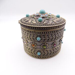 Heidi Daus Floral Multicolor Crystals Brass Tone Lidded Trinket/ Ring Box